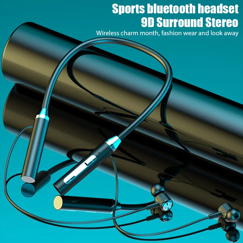 

Neck Wireless Bluetooth Earphones with Mic 9D Stereo Surround Headphones Magnetic Sport Neckband Headset Neck-hanging Earbuds