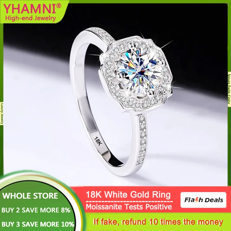 

Luxury 18K White Gold Ring Women's Bride Eternal Wedding Band Round VVS 1 Carat D Color Moissanite Diamond Rings Gift Jewelry