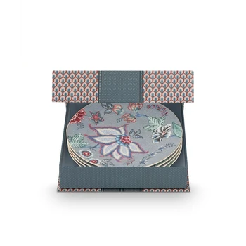 Set di stoviglie con ritmi di fiori orientali per la casa, regali per i nuovi casati e l'inaugurazione della casa, serie blu grigio 1