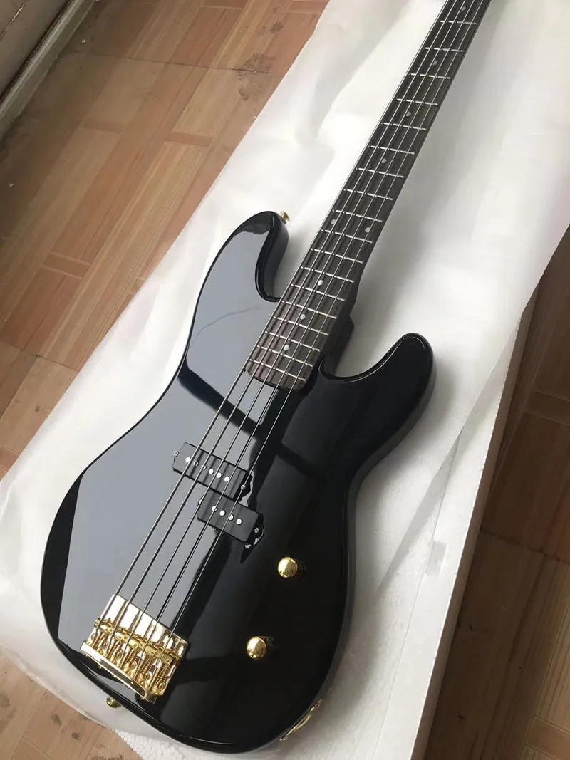 Highquality5stringPelectricbassAllblackelectricbassGold