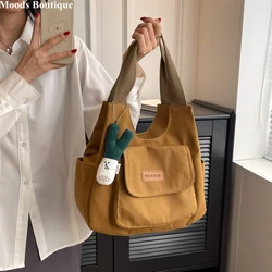 Women Canvas Shoulder Bag 2023 Summer New Purses And Handbags With Pendent Multi Pockets Hobo Tote Bag Large Capacity Class Pack