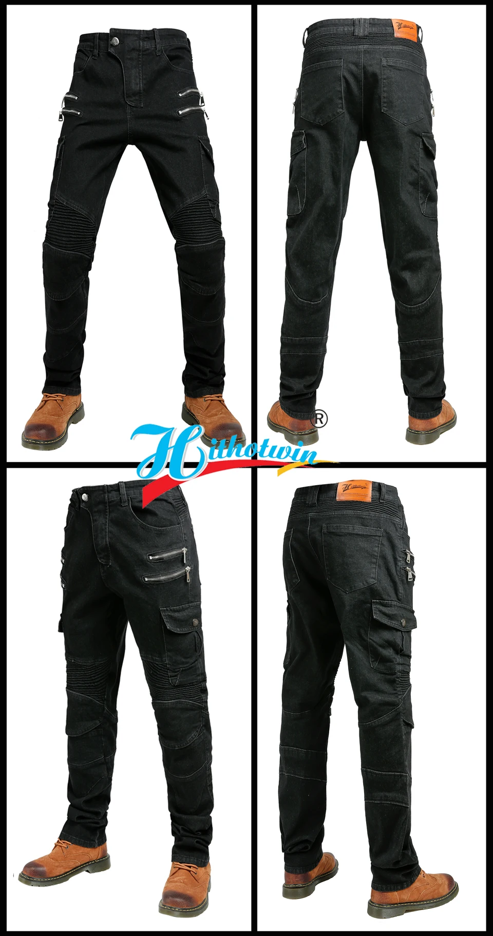 남성용 오토바이 청바지 보호 라이딩 팬츠 오토바이 바지 블랙 사계절 모토크로스 지퍼 아머 HI07