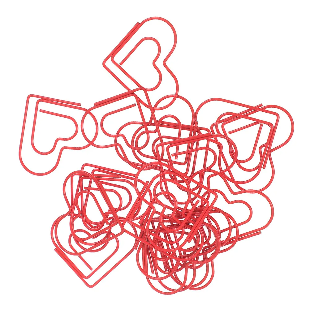 100Pcs 귀여운 하트 종이 클립 저널을위한 빨간색 금속 클립 사무실 스크랩북 DIY 프로젝트 사랑 모양의 북마크