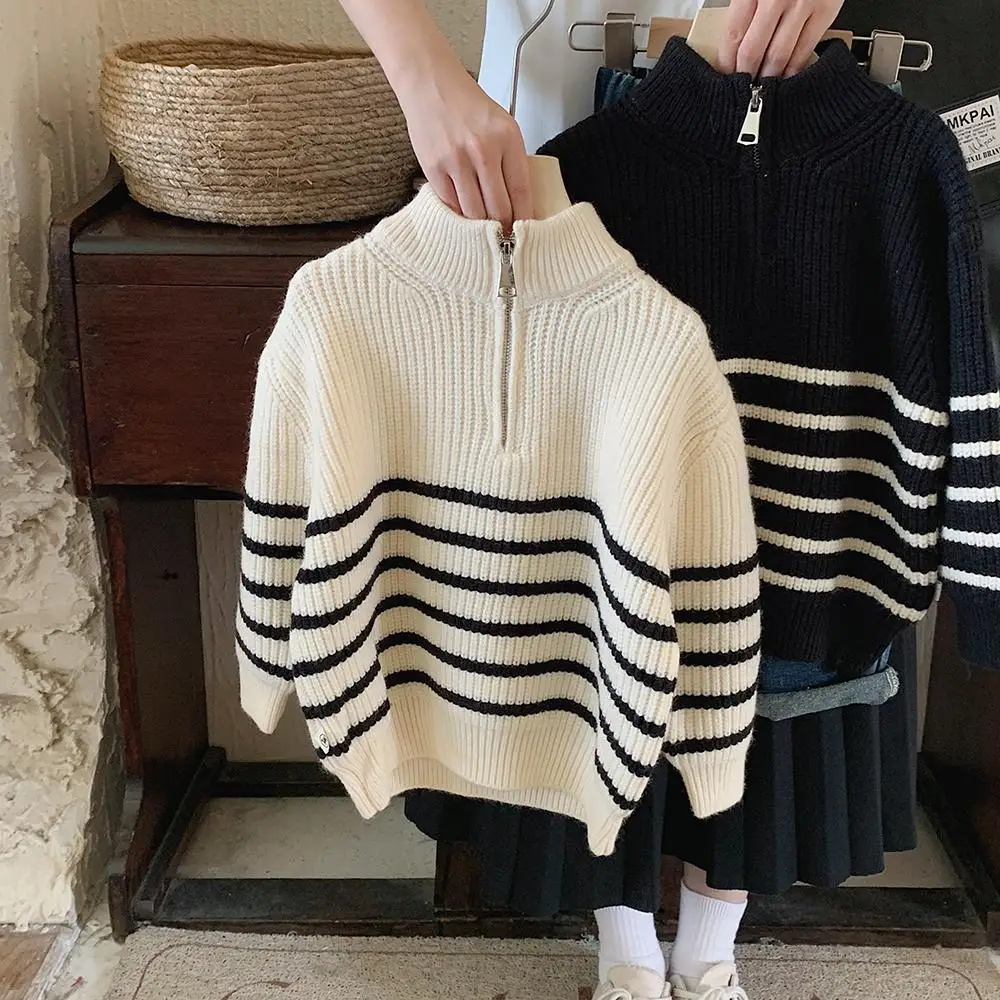 Boys' Autumn Sweater Spring New Korean Children's Loose Stripe Knitting Shirt Baby Casual Sweater