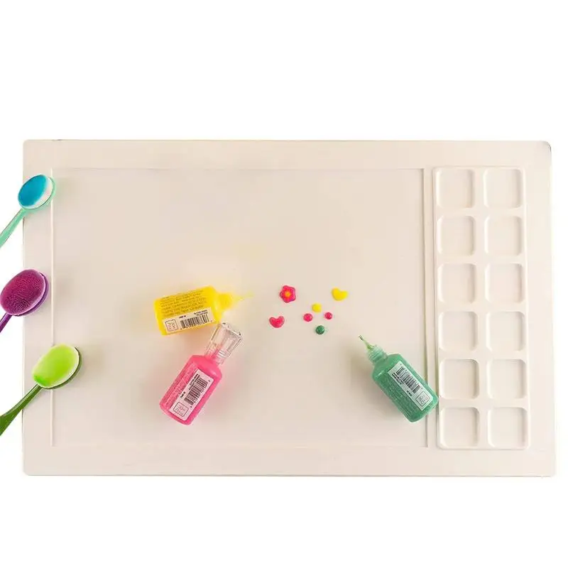 

Silicone Painting Mat 17x10.6in Silicone Art Craft Mat For Painting Art Mat With 12 Paint Dividers Educational Toys For Kids
