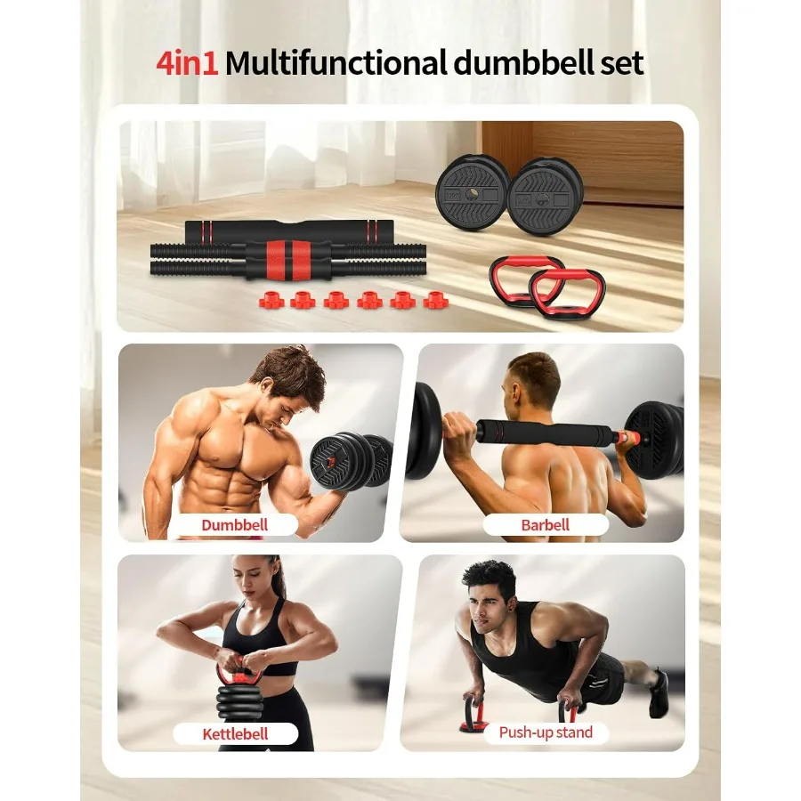 Adjustable Dumbbells,60LBS (30LBS*2) Free Weight Set with Connector, 4 in1 Dumbbells Set Used as Barbell/Kettlebells/Push up Sta