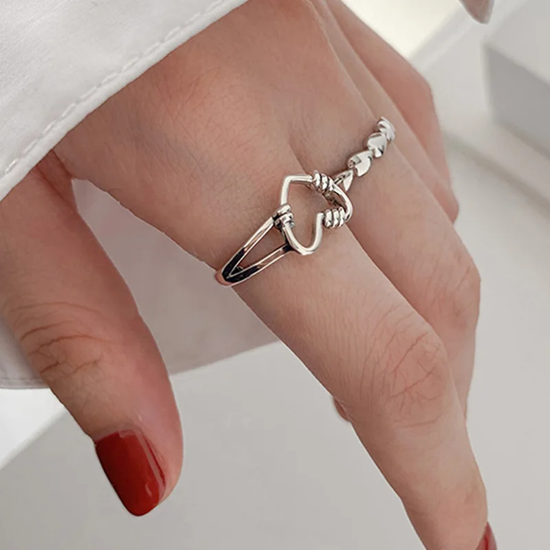 Fashion Goth Heart Rings Set Silver Color Hollow Cute Love