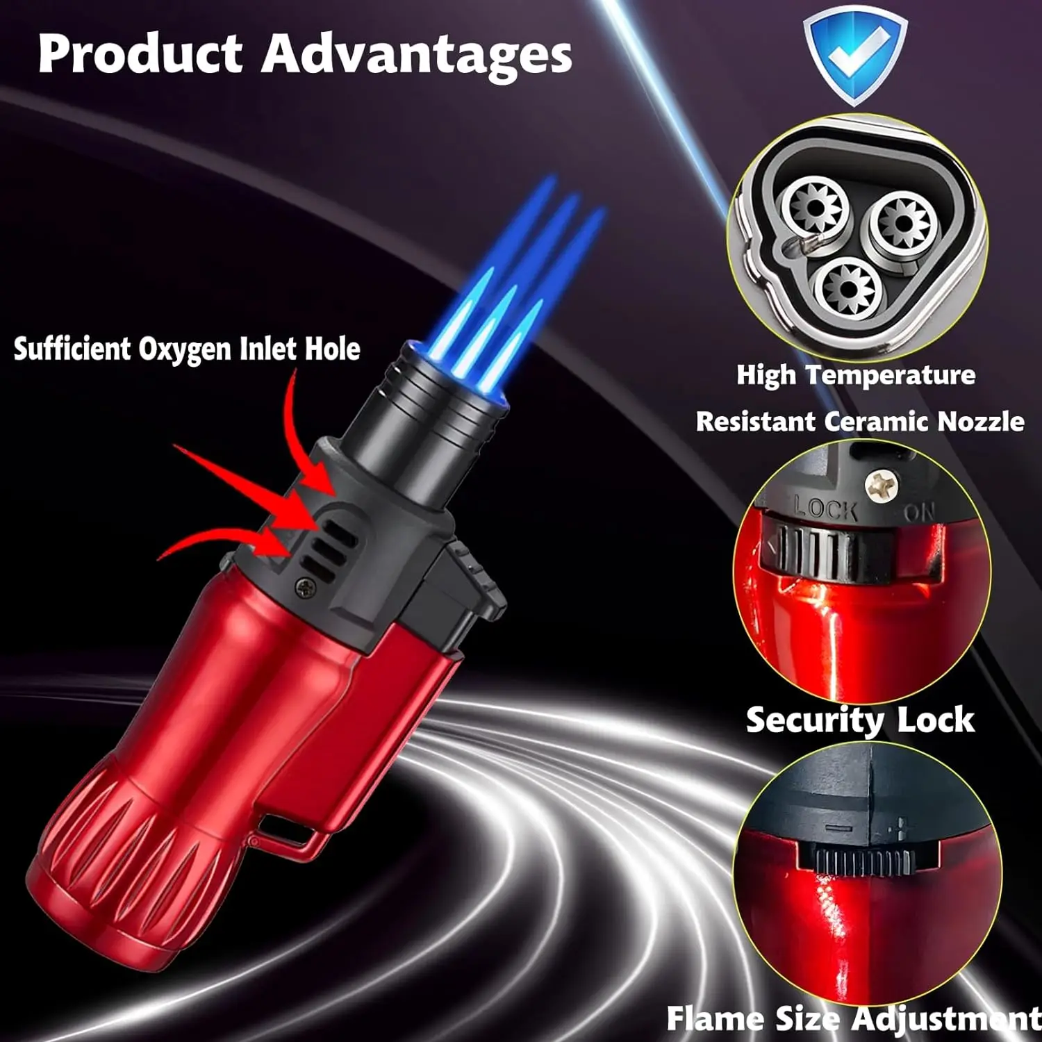 Jet Flame Torch Lighter Windproof Design Refillable Butane Gas Jet Triple Flame For Outdoor Indoor Gifts(Without Butane) 3pcs butane gas lighter cigarette lighter