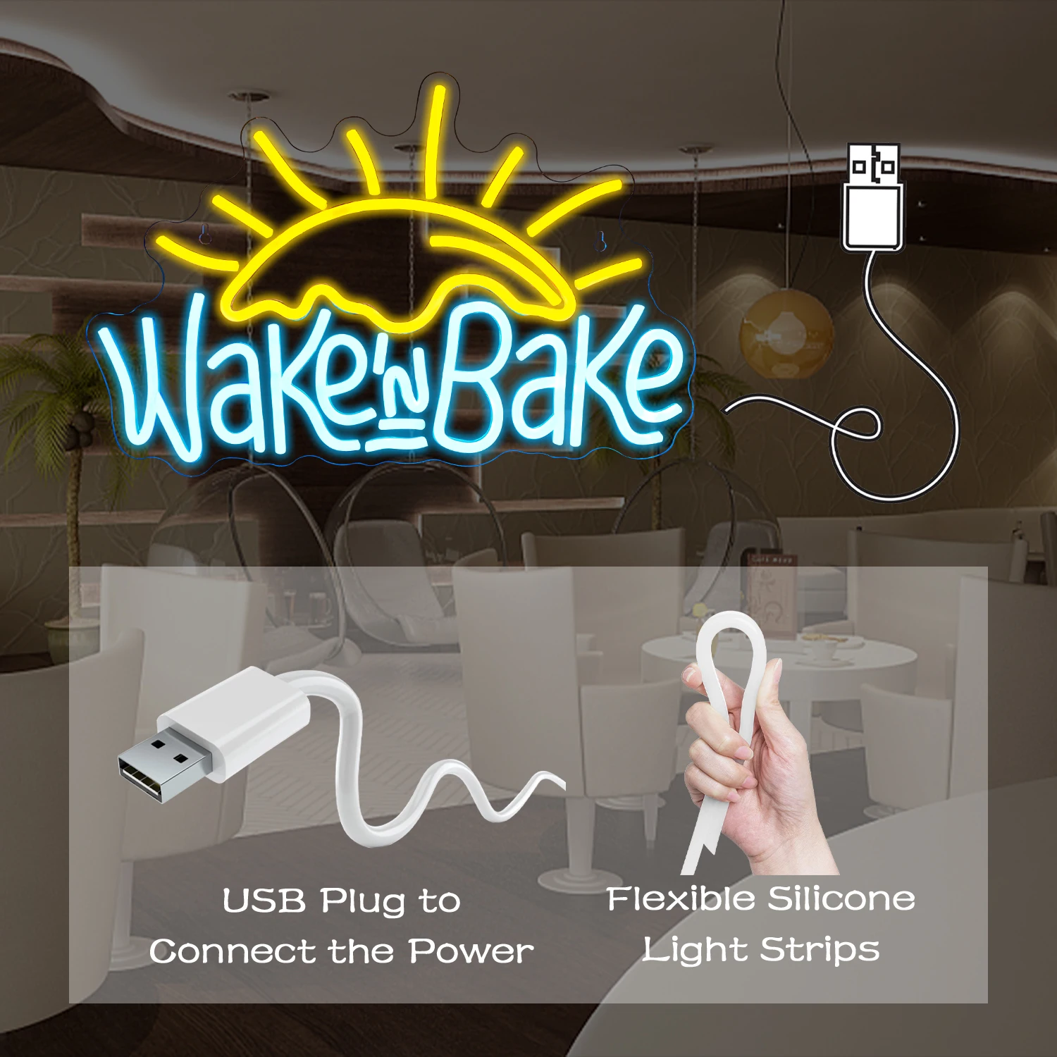Description Picture 6 of itemWake In Bake Neon Signs LED Neon Light Up Sign For Wall Decor Baking Neon Lamp For Home Kitchen Cake Baking Shops Birthday Party