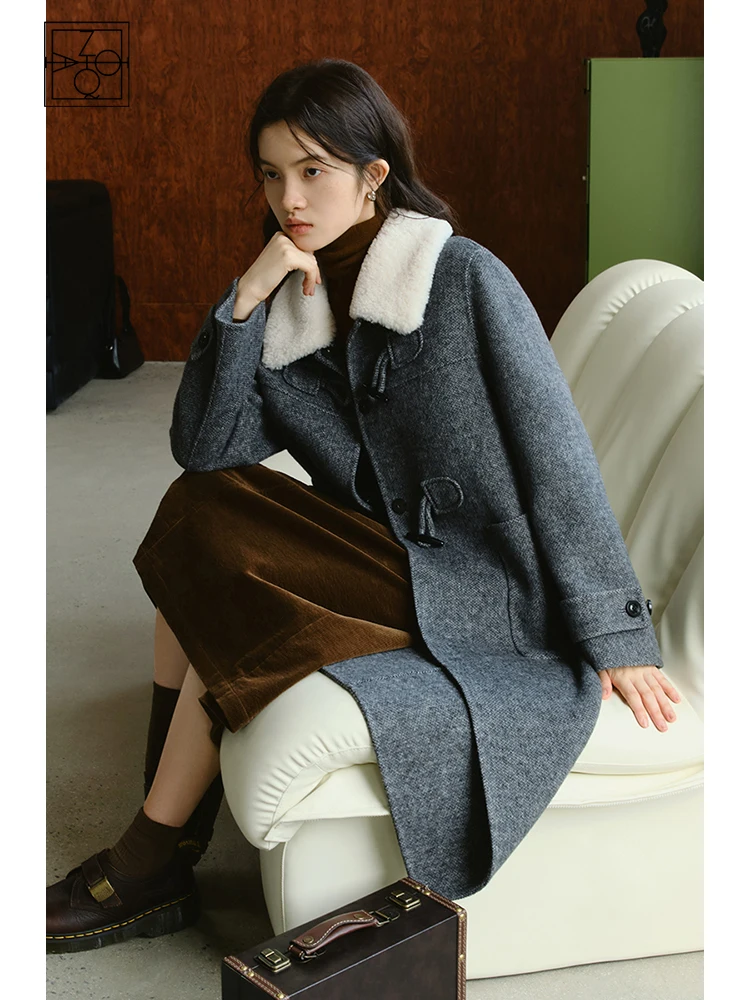 Winter Preppy Clothes Womens ZIQIAO Preppy Style Horn Button Wool