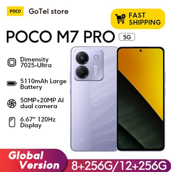 【Brand+】Newest POCO M7 Pro 5G Global Version Dimensity 7025-Ultra 120Hz FHD+ Eye-care AMOLED Display 5110mAh Battery NFC