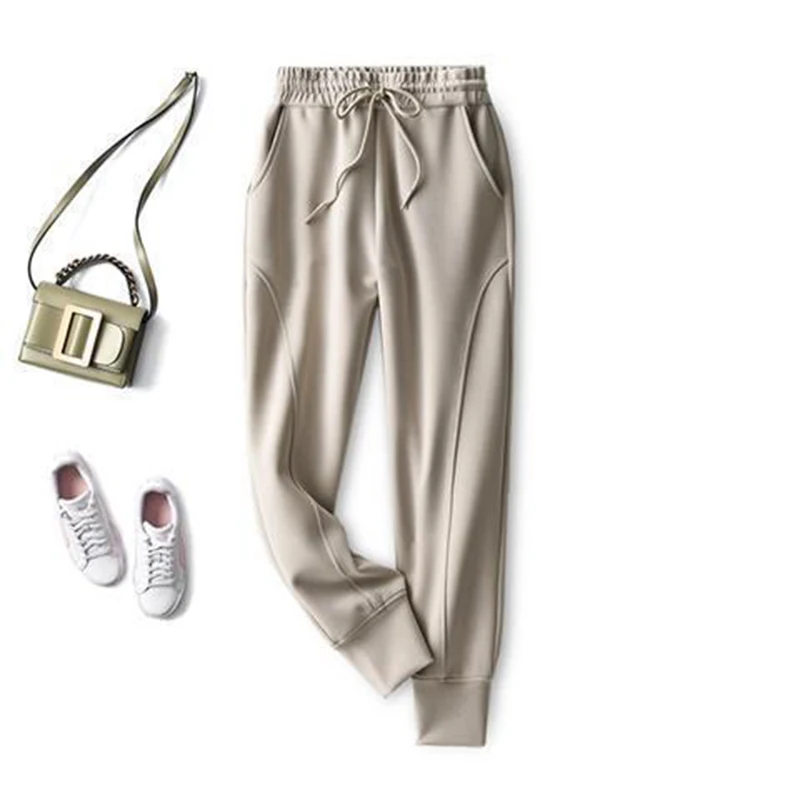 

Autumn Winter High Elastic Waist Lace Up Casual Fashion Sweatpants Lady Solid Loose All-match Harem Pants Women Sporty Trousers