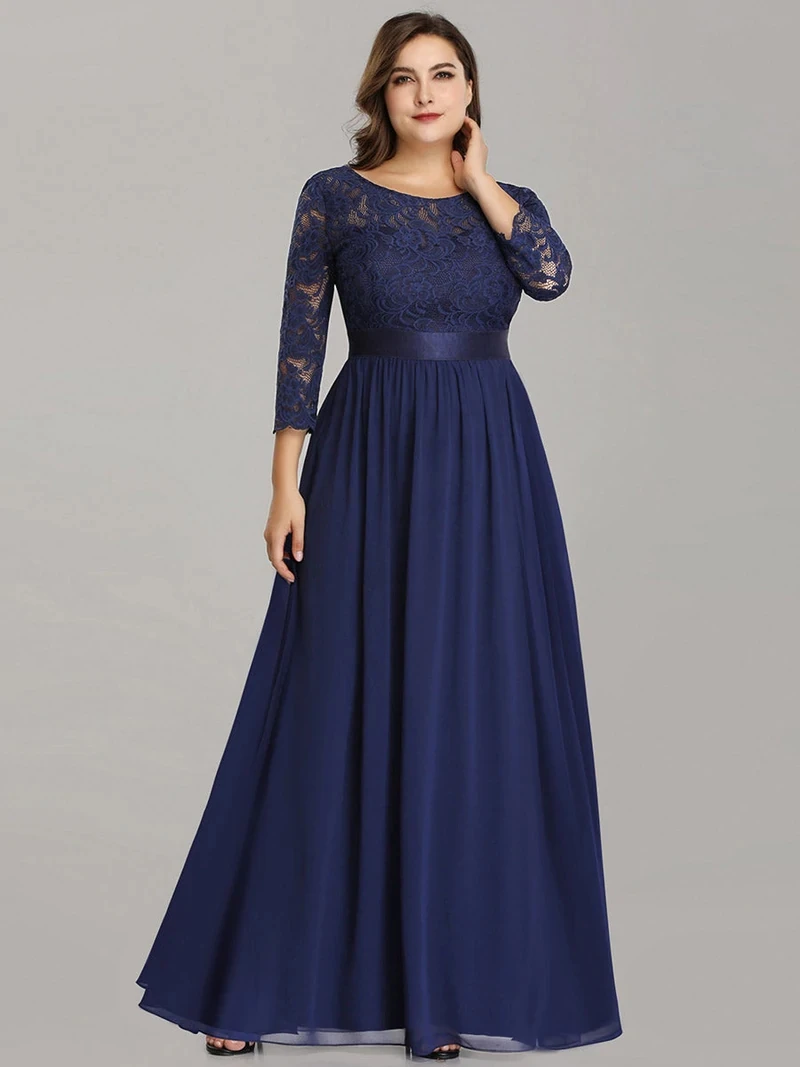 plus-size-evening-dresses-o-neck-bridesmaid-2024-ever-pretty-with-navy-blue-long-lace-chiffon-sleeve-elegant-dresses-for-women