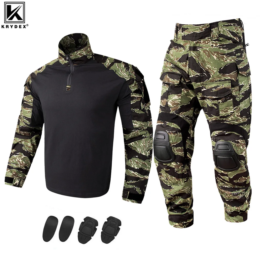 KRYDEX Camouflage G3 Combat Uniform Clothing Suit Hunting CP Style Tactical BDU Shirt & Pants Kit Tiger Stripe Camo