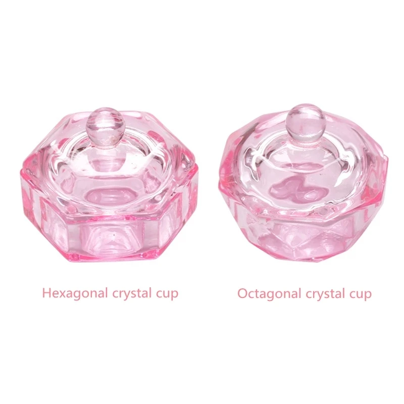 Pink Crystal Acrylic Liquid Dish Tappen Dish Glass Cup With Lid Bowl For Acrylic Powder Monomer Nail Art Beauty Tool 1Pcs, nail acrylic liquid,nail powder,acrylic nail powder,manicure tools,nail tools