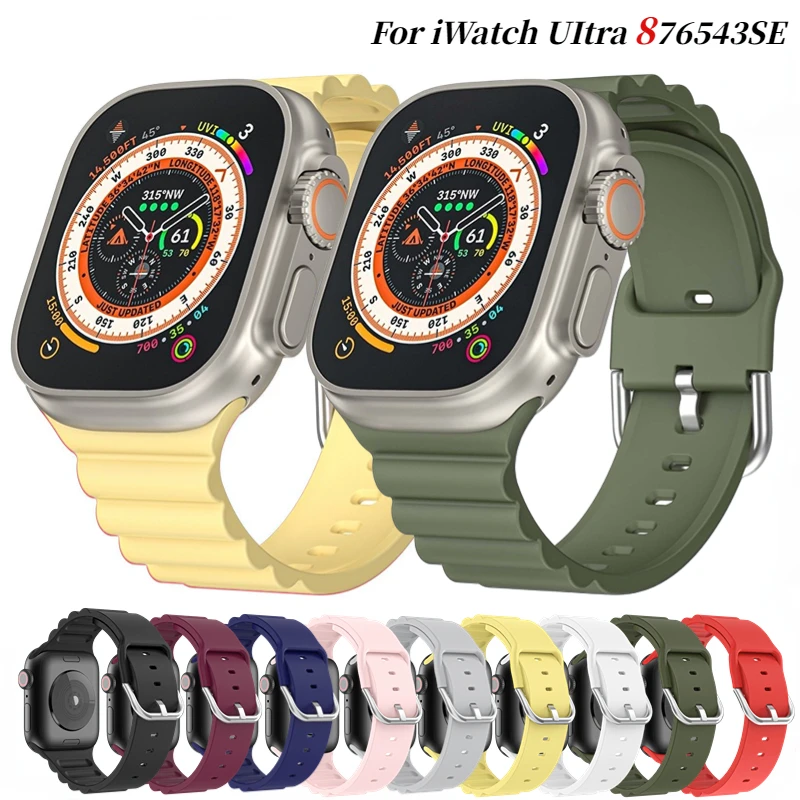 

Silicone Strap For Apple Watch Ultra 8 7 49mm 45mm 41mm Sport Bracelet Watchband Belt iWatch 6 5 4 SE 44mm 42mm 40mm 38mm Correa