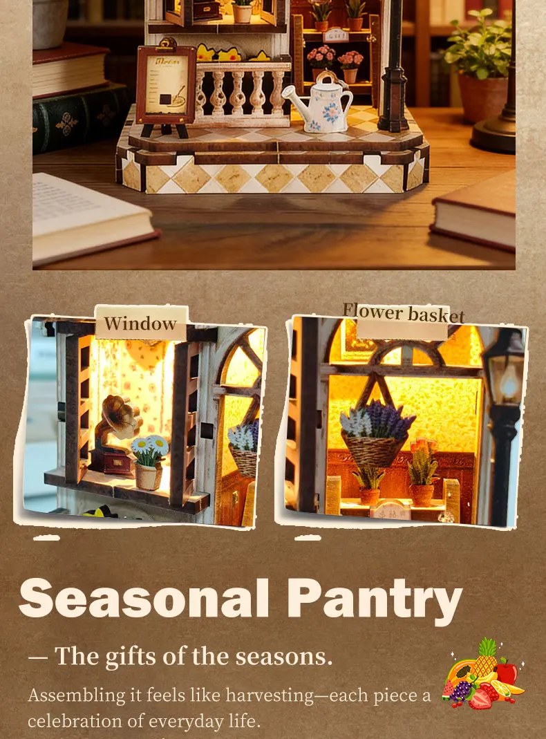 Book Nook Kit DIY Doll House with LED Light Bookshelf Insert Amazing Gift for Friend Ramen Shop Japanese Style