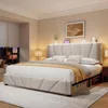 King Size Bed Frame, Storage Headboard Platform Bed with Charging Station and LED Lights, Sturdy Wooden Slats Support 5