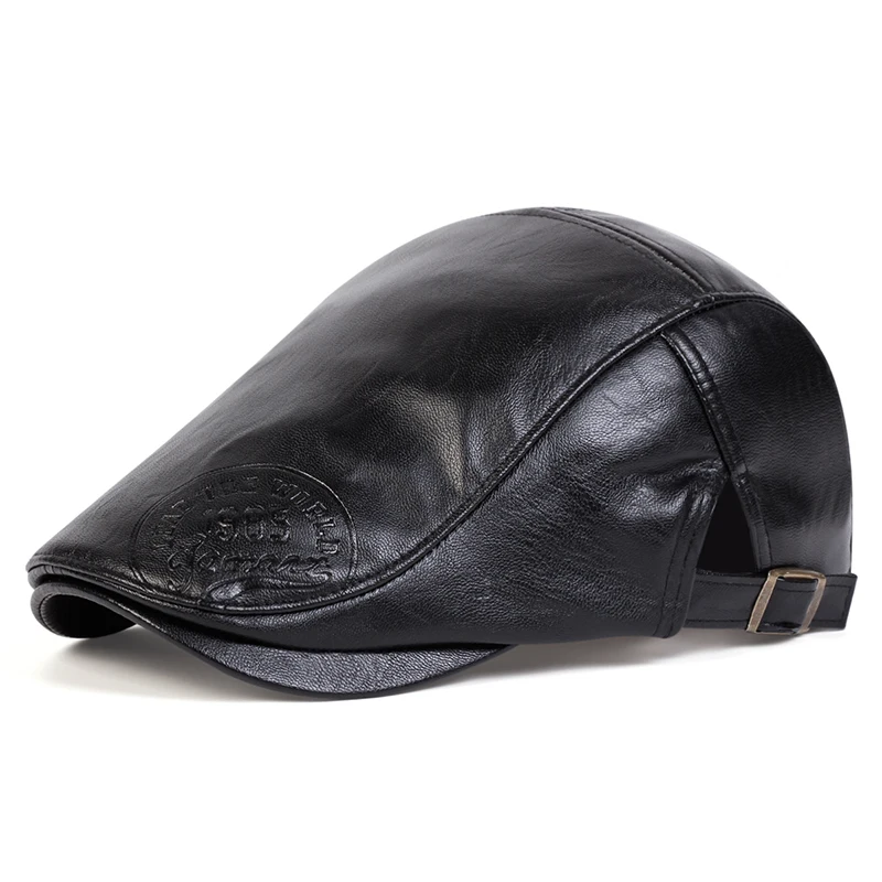 Men Retro 1985 Pu Leather Newsboy Caps British Painters Hats Spring Autumn Side Adjustable Flat Cap Hip Hop Berets 3
