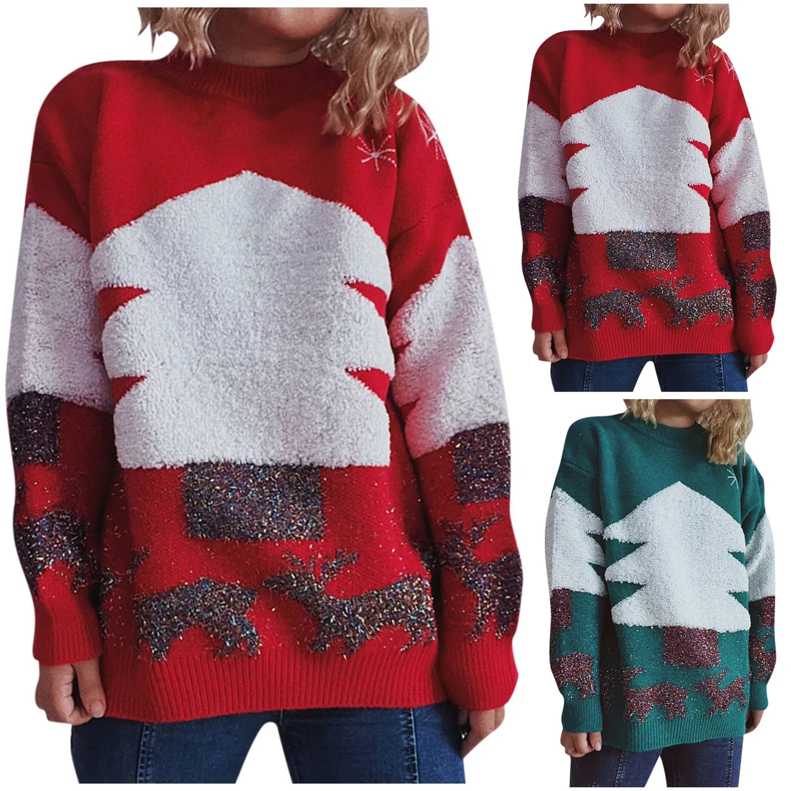 

Christmas Knitted Sweaters New Year Loose Pullovers Women Autumn Winter Warm Tops All Match Sweater Bottoming Shirt Female