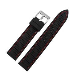 Sport Waterproof Silicone Watch Strap - Breathable & Quick Release Bracelet Band - 22mm (Black red line S)