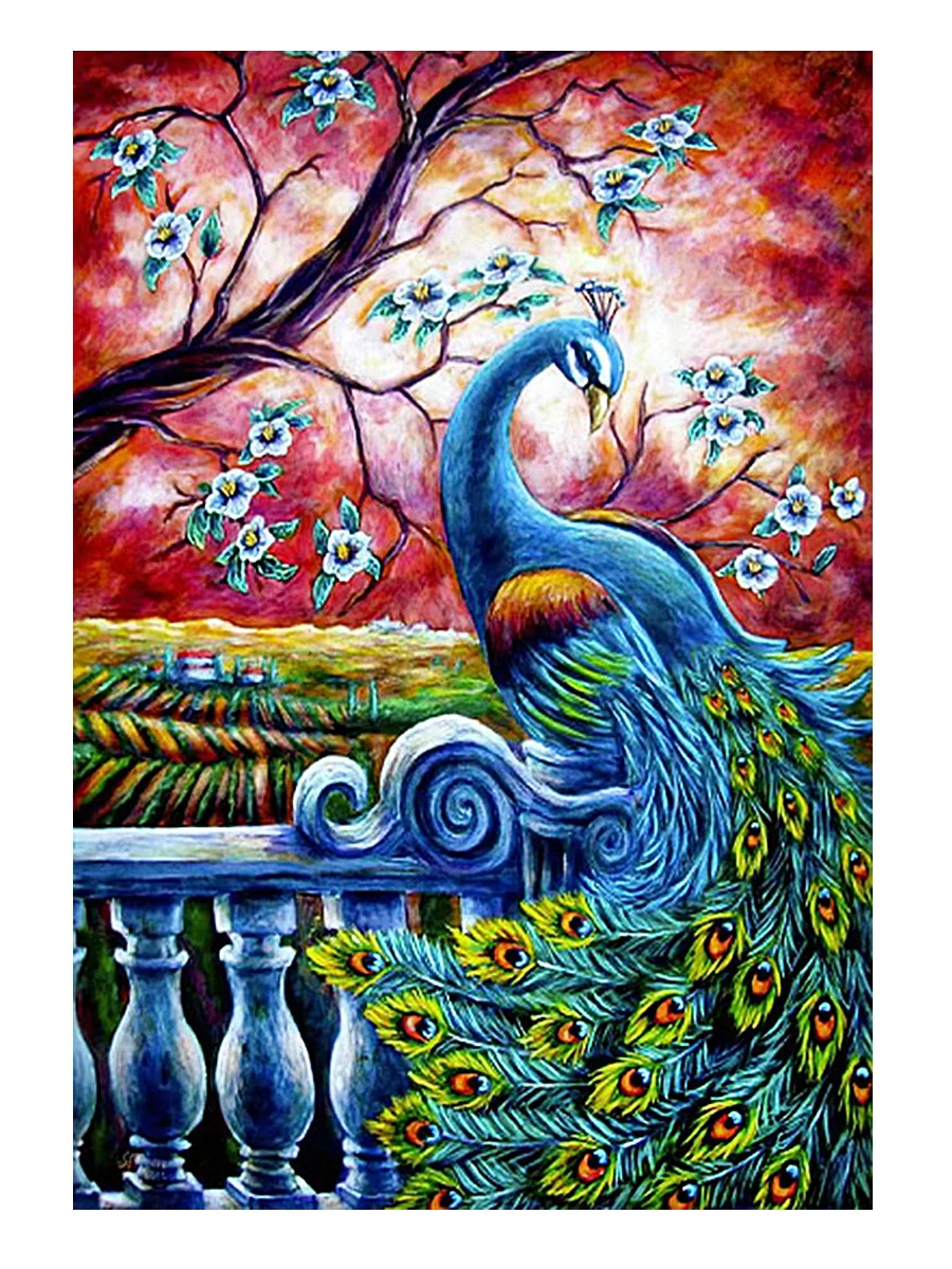 

Diamond Colored Painting Peacock Diamond Mosaic Cross Embroidery Set Picture Water Diamond Art Home Decoration on the Balcony