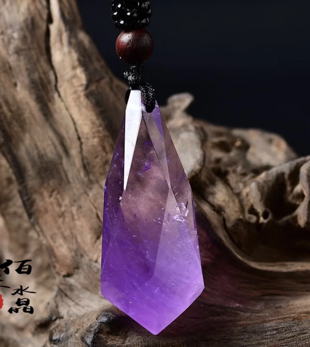 

Natural Crystal Raw Stone Amethyst Water Drop Faced Pendant