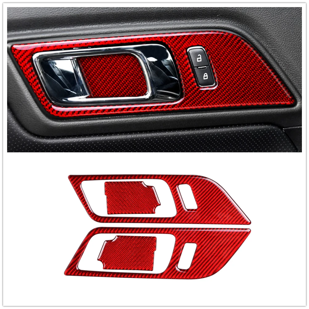 

Carbon Fiber Inner Door Handle Bowl Cover Trim For Ford Mustang 2015-2023 Red