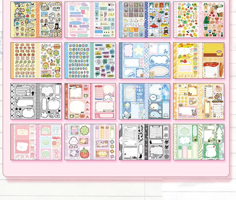 30sheet Kawaii cartoon flash sand die-cutting sticker+writable sticky note sticker double splicing M5 sticker book DIY scrapbook