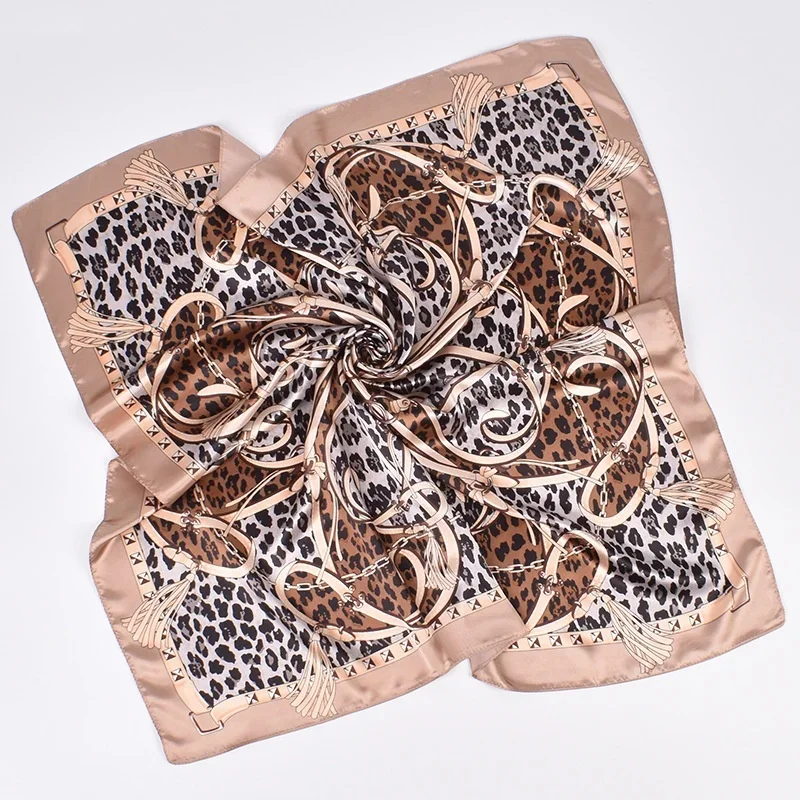1pcs Women's Leopard Print 90 Silk Scarf Imitation Silk Fashion Trend Leopard Print Multi-color Stitching Large Square Scarf 5