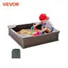 VEVOR Sandbox with Cover in Square Sand Box  Sand Pit with 4 Corner Seating and Bottom Liner Kids Sandbox for Outdoor for Kids 1