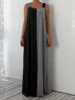 Women's Colorblock Straight Loose Dress Fashion Square Neck Pocket Strap Long Dress Holiday Sleeveless Ankle-Length Slip Dress 2