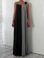 Women's Colorblock Straight Loose Dress Fashion Square Neck Pocket Strap Long Dress Holiday Sleeveless Ankle-Length Slip Dress 2