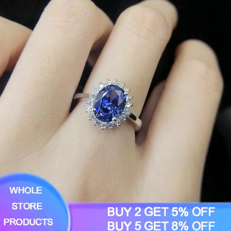 YANHUI Luxury Simulation Sapphire/Ruby Rings For Women Bride Wedding Engagement Jewelry Allergy Free White Tibetan Silver Rings