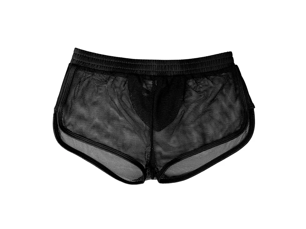 Erkek yüzmek mayo plaj pantolonları sörf mayo sörf seksi Mesh şeffaf dantel mayo Pad Push-up yüzme mayolar