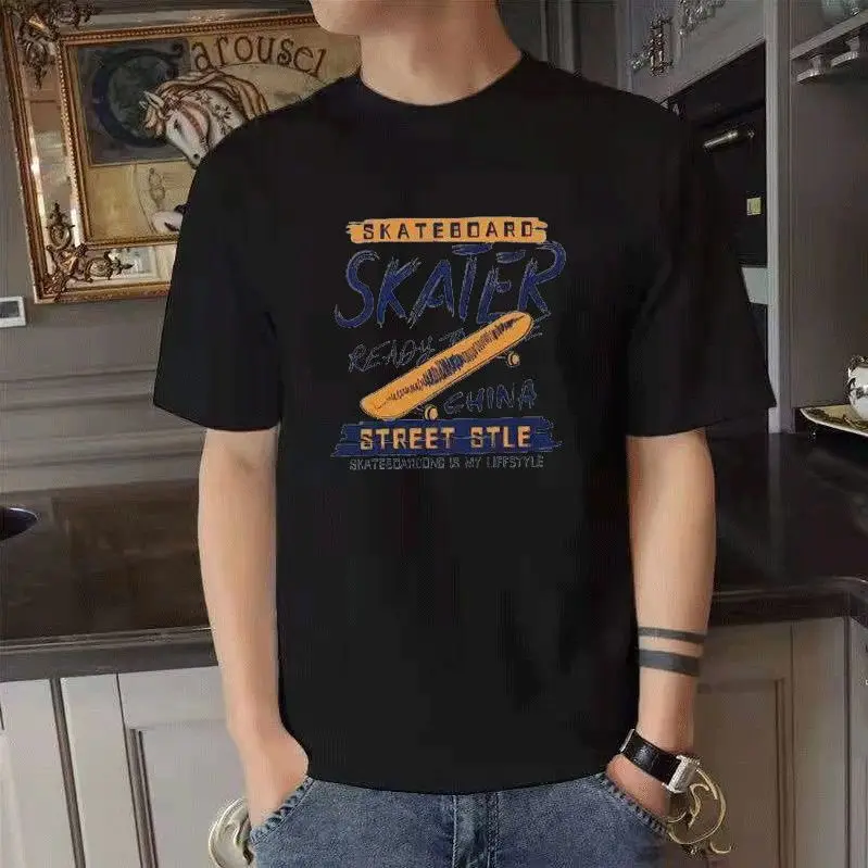 thumbnail image 1 of Camiseta de hombre con cuello redondo, dibujos de anime, estampado de Katoen, bordado, ropa de calle gráfica, camisetas para hombre, ropa superior, blanca, XL, Kpop, genial, S, 1 of 5