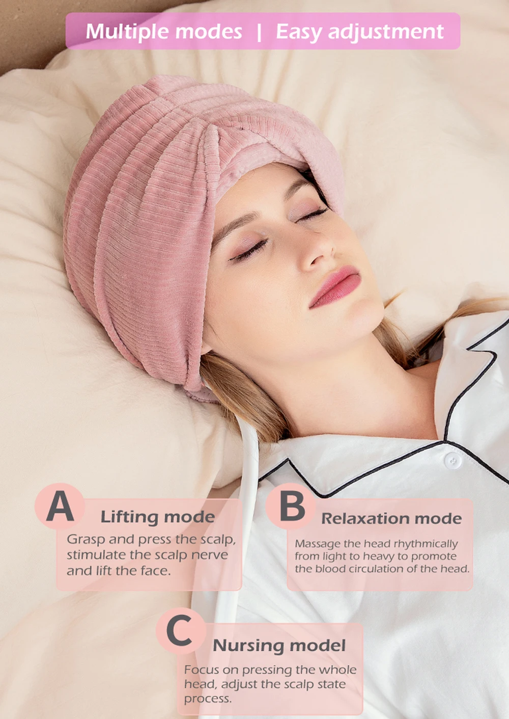 Head Massager Headache Relief With Balls Head Stress Relaxation Pink