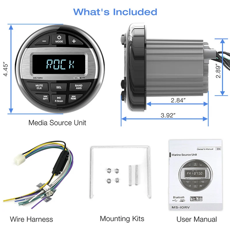 Boat Radio Player Marine Stereo MP3 Waterproof Bluetooth Audio FM AM Receiver Fit for Harvesters ATV UTV SPA RZR