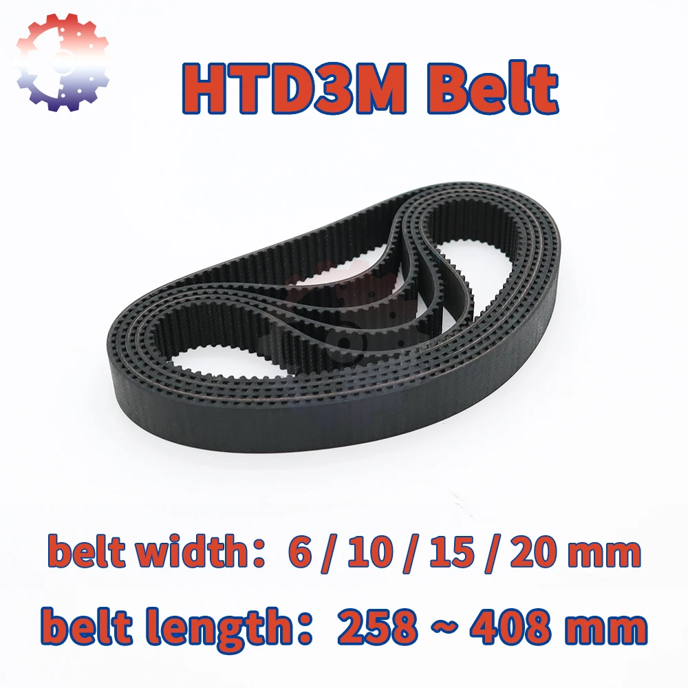 HTD3M Belt Length 258mm~408mm HTD 3M Timing Belt Closed Loop Width 6 10 15 20mm 3M Synchronous For Pulley HTD3M