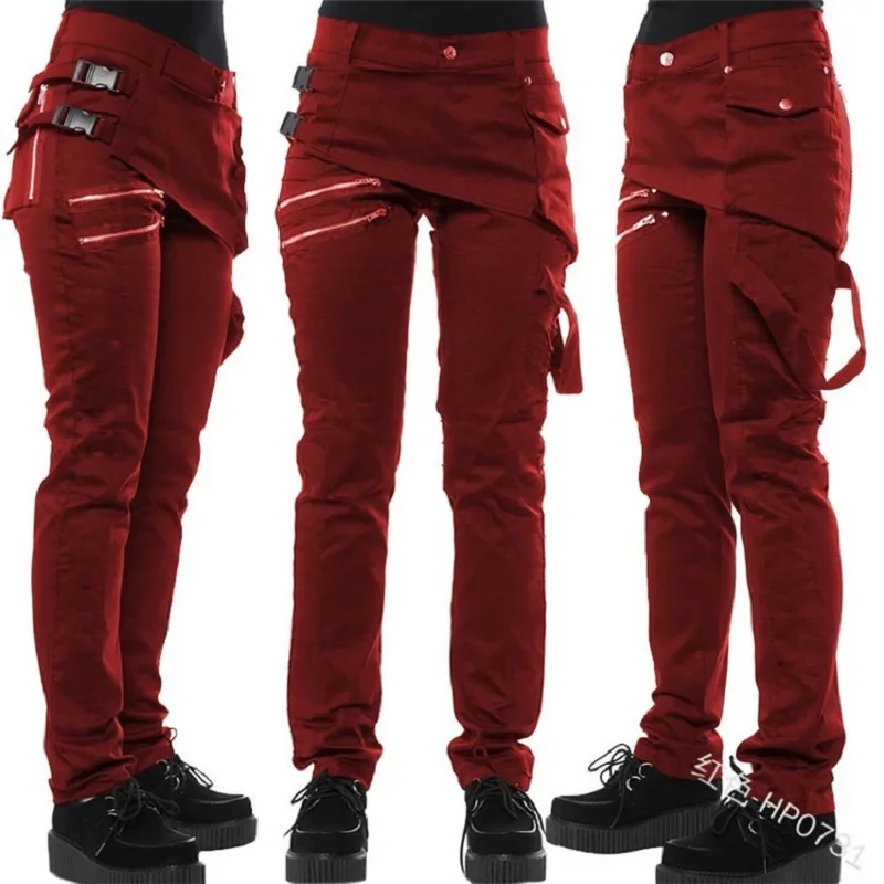 

Women Gothic Pants zipper Pockets Rivet steampunk Trousers Hip hop 90s Rock star style Solid Color Casual Trousers plus size 5XL
