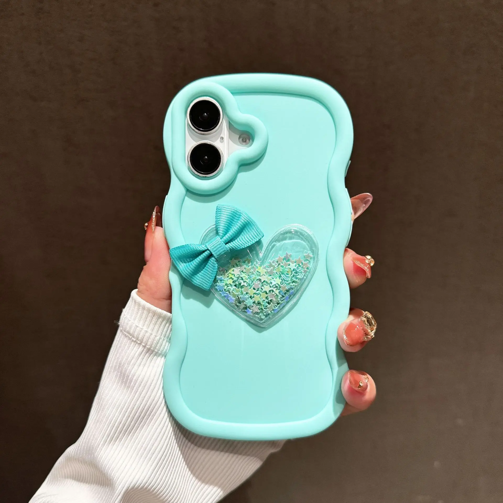 Adorable Quicksand Heart Bow Phone Case - Soft Cover