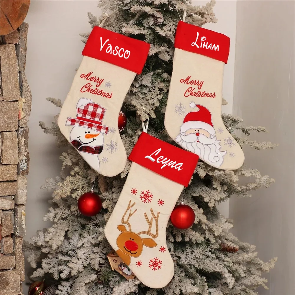 

New Christmas Stocking Custom Embroidered Name Christmas Socks Christmas Party Gift Bag Merry Christmas Home Decoration Stocking