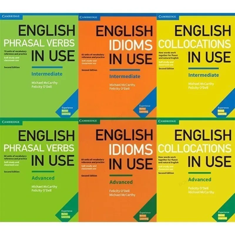 

3 Books Cambridge English English Vocabulary in Use Collocations/idioms/phrasal Verbs Color Printing Intermediate/Advanced