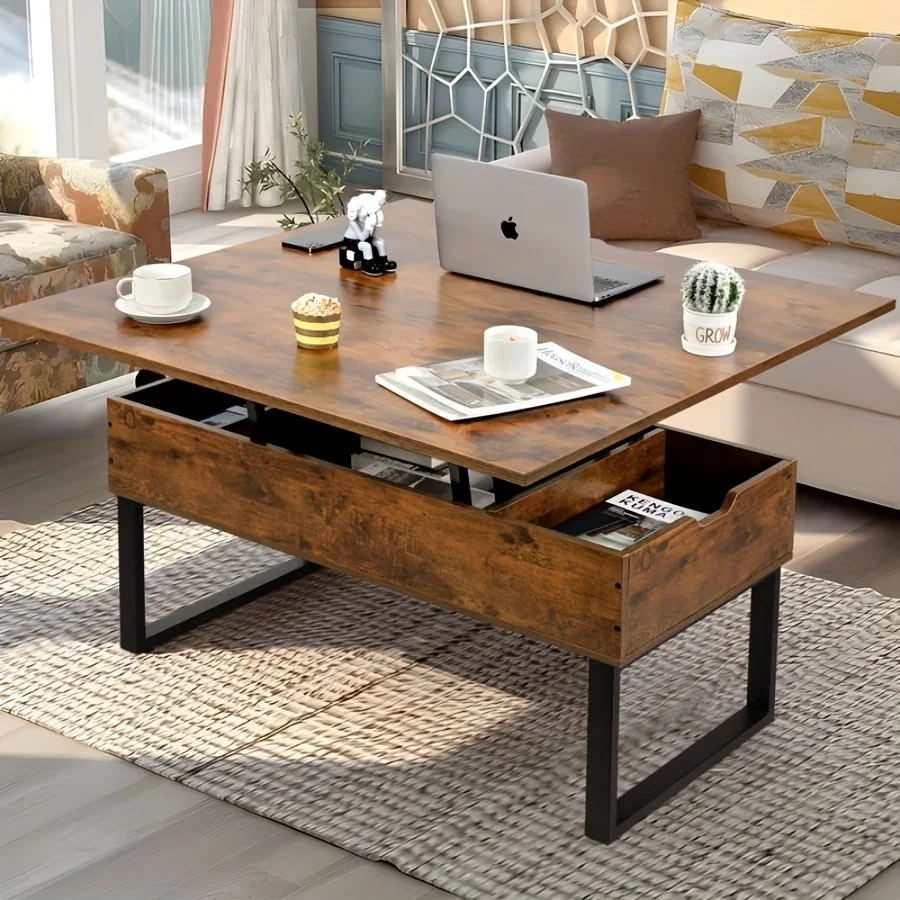 39.4" Lift Up Coffee Table With Storage Compartment, Extendable Up To 39.4 * 39.4 Inch