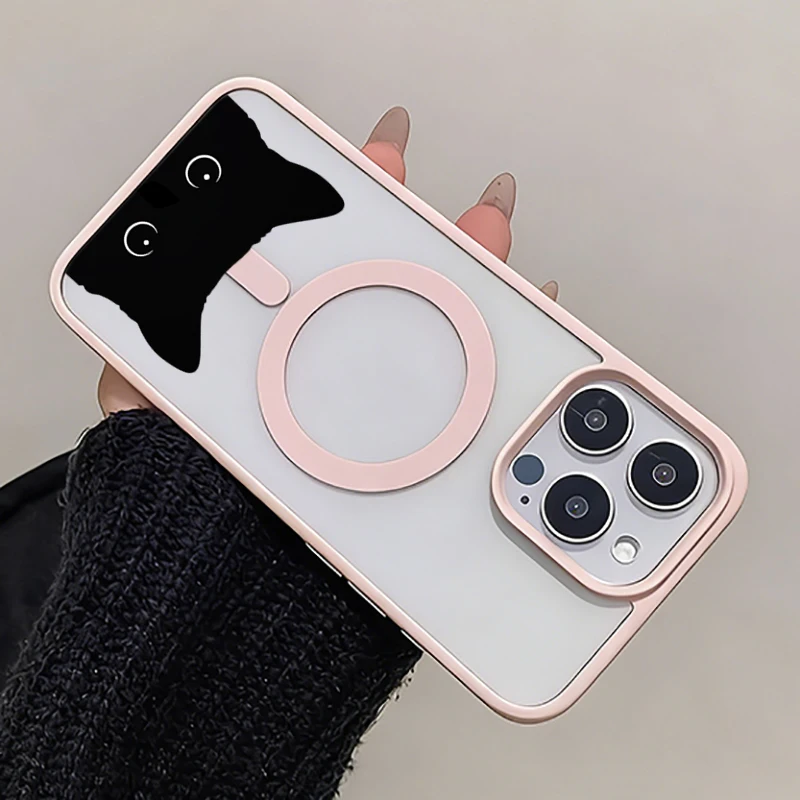Black Cat Design Transparent Hard Shell Magnetic Phone Case