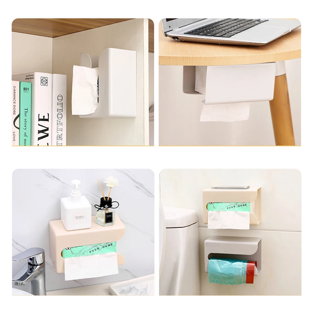 Wall-mounted Tissue Box Napkin Holders Self-adhesive Paper Towel Case Punch Free Removable Paper Box Space-saving Waterproof 6