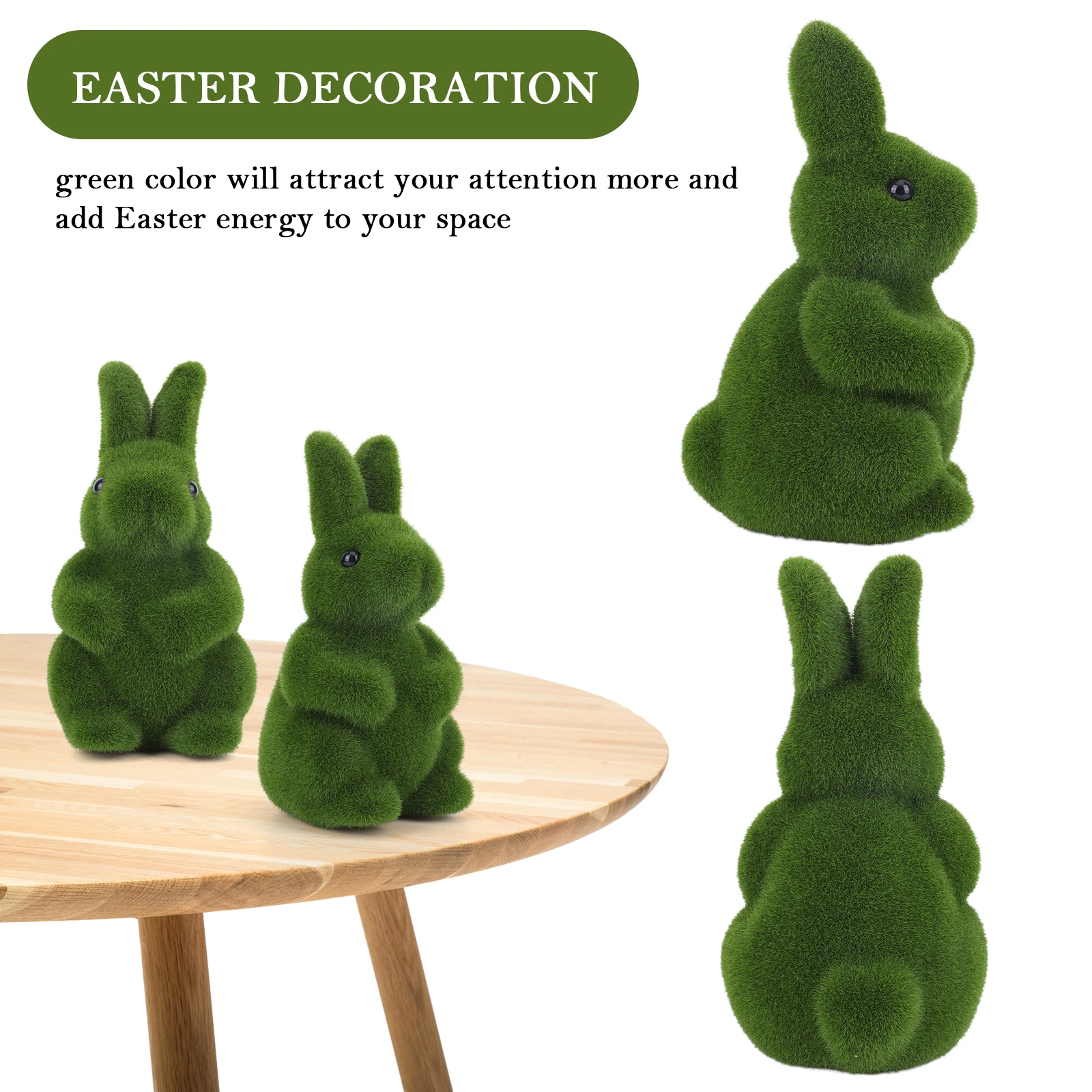 Flocked Bunny Statue Decorative Artificial Moss Rabbit Figure