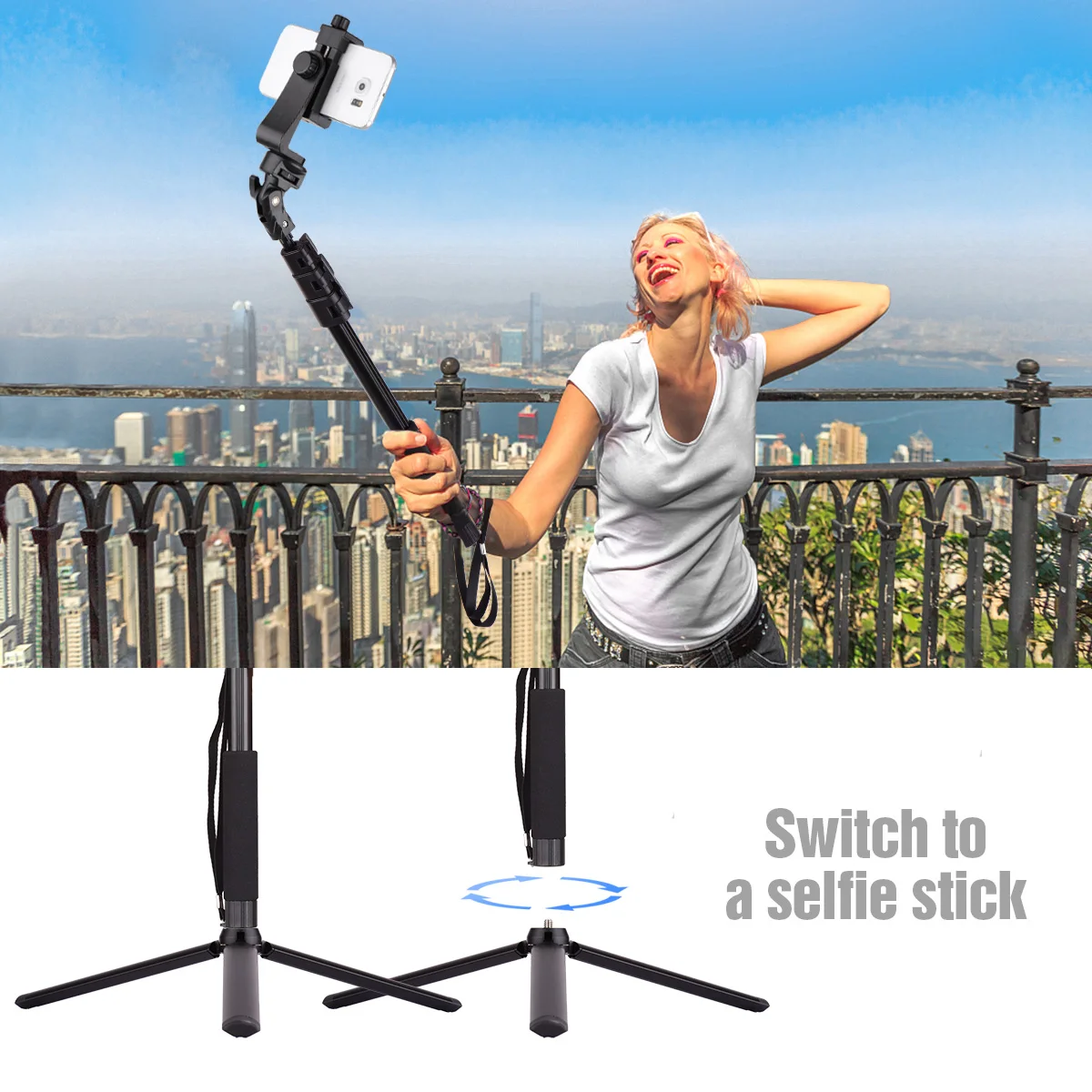 54-inch Extendable Selfie Stick Tripod Stand Aluminum Alloy with Detachable Desktop Tripod Phone Holder Sports Camera Mount Adap