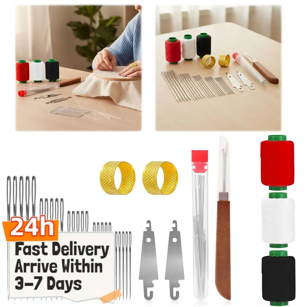 34PCS Big Eye Steel Sewing Needles Kit 5 Size Needles Stainless Steel Yarn Knitting Needle for Stitching and Crafting