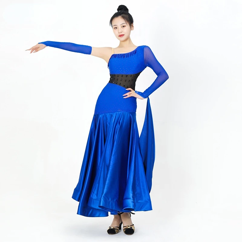 

Blue Ballroom Dance Dress Standard Skirt Performance Costume Stage Friendship International Competition Dress Waltz Customize